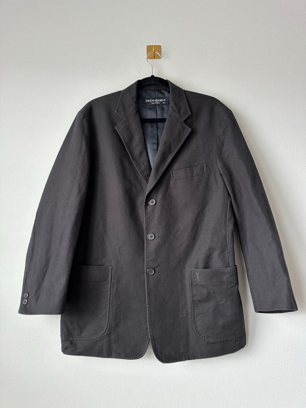 Vintage 90s Yves Saint Laurent Men’s Cotton 3 Button Blazer Jacket Black 95 S/M